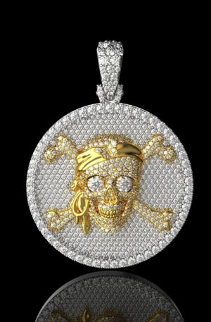Dije Modelo Pirata. (Estilo Craneo) en Oro Blanco y amarillo en 10k con Diamantes. Para Otro Kilate o modificasion,contactenos3️⃣0️⃣5️⃣5️⃣0️⃣1️⃣9️⃣0️⃣4️⃣4️⃣☎️WhatsApp
