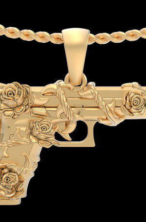 Dije Modelo Pistola. (Estilo "Gun Glock Flower")en Oro d 24k: Un Accesorio que Habla de Ti. Para Otro Kilate o modificasion,contactenos 3️⃣0️⃣5️⃣5️⃣0️⃣1️⃣9️⃣0️⃣4️⃣4️⃣☎️WhatsApp.